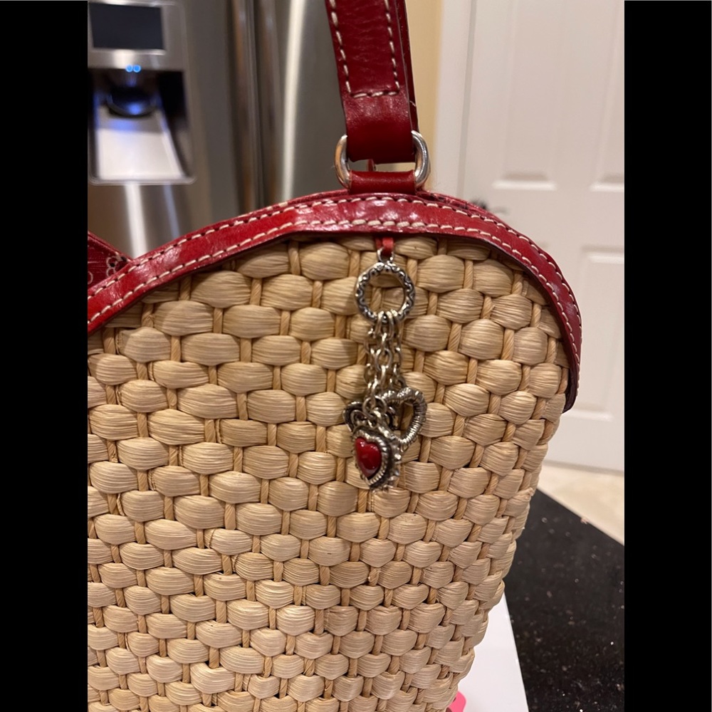 BRIGHTON STRAW & LEATHER BANDANA FABRIC ACCENTED MARILYN SHOULDER BAG - Picture 4 of 14